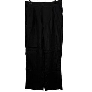 Trovata Birds of Paradis Womens Pleated Linen Pants Size L Black Wide Leg Pocket